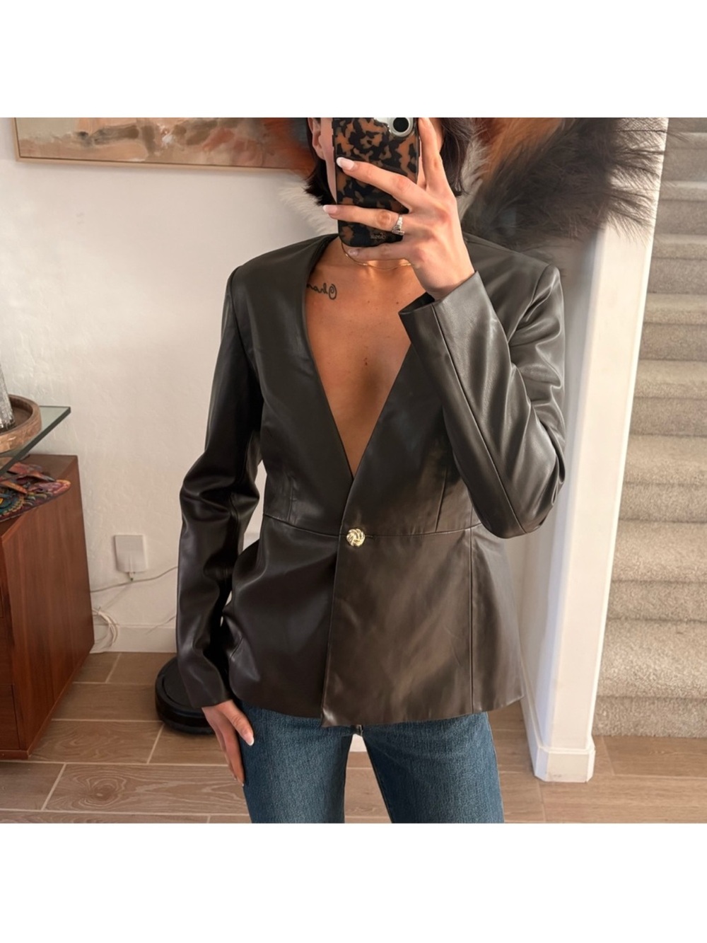 Like NEW w/ tags Elie Tahari Faux Leather Blazer Jacket Chocolate Brown - Size 4
